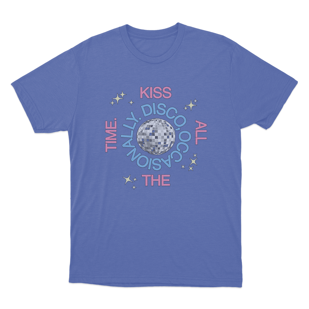 KISS ALL THE TIME. DISCO, OCCASIONALLY Logo T Shirt Blue KISS ALL THE TIME. DISCO OCCASIONALLY Logo T Shirt Blue
