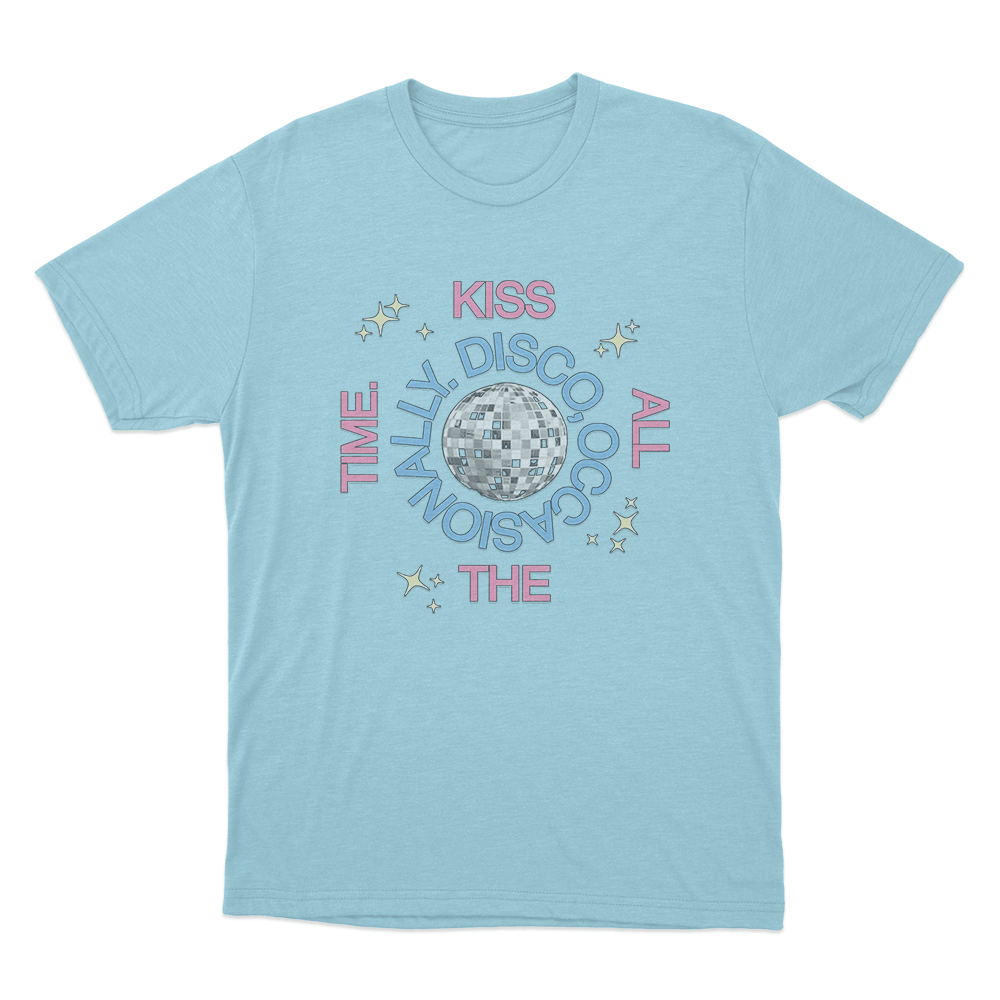 KISS ALL THE TIME. DISCO, OCCASIONALLY Logo T Shirt Sky Blue KISS ALL THE TIME. DISCO OCCASIONALLY Logo T Shirt Sky Blue