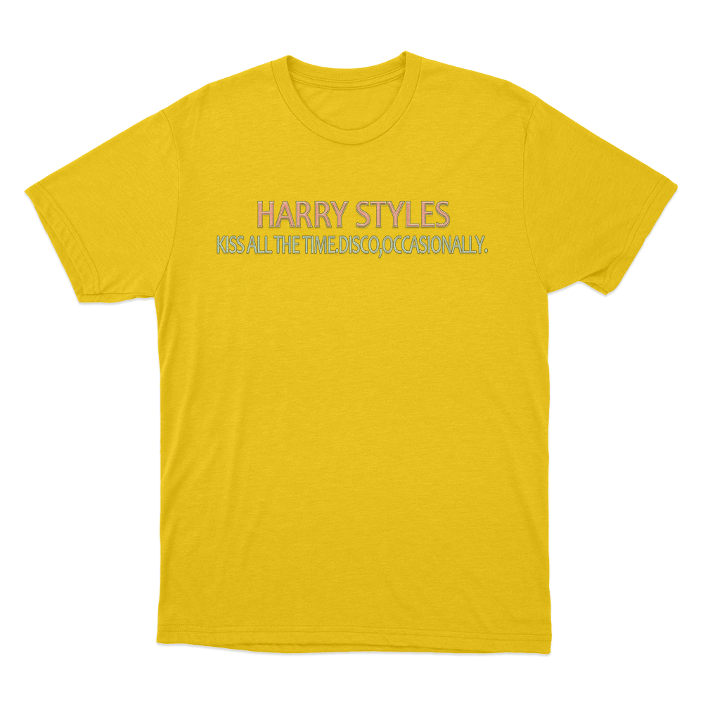 KISS ALL THE TIME. DISCO, OCCASIONALLY Text T Shirt Yellow KISS ALL THE TIME. DISCO OCCASIONALLY Text T Shirt Yellow